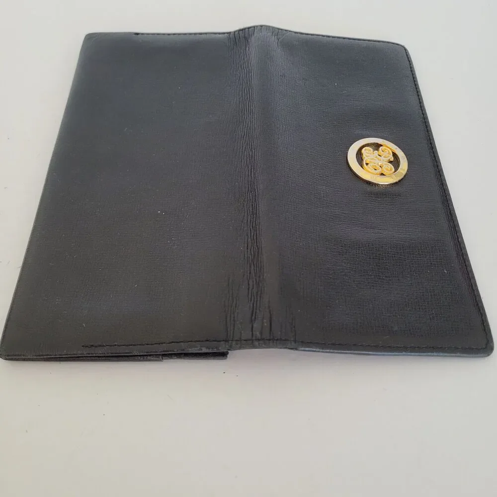 Perry Ellis Bifold Leather Black Wallet Long Slim Envelope Logo Card Check Holde